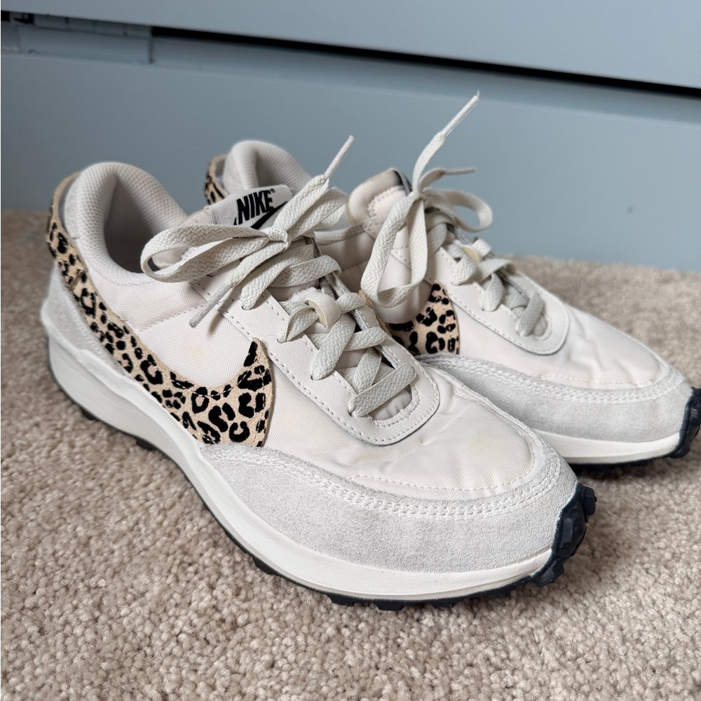 Nike Women's Cream and Black Leopard Sneakers